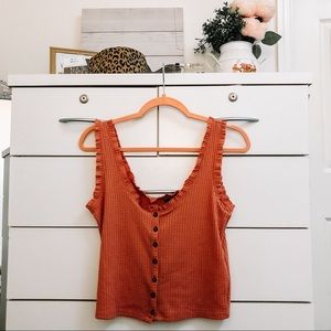 rust orange cropped henley tank